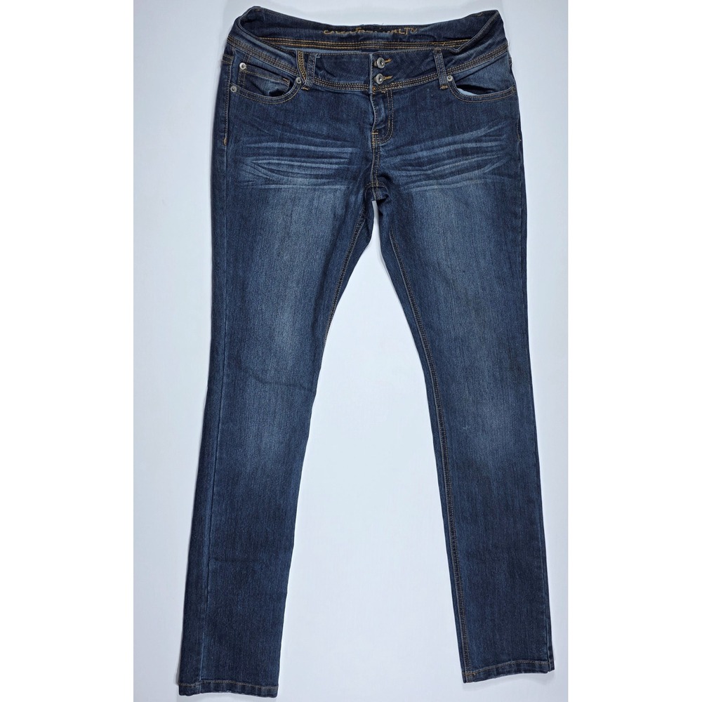 Blue Asphalt Womens Skinny Jeans Dark Wash Double Button Long Size 11 WS-95